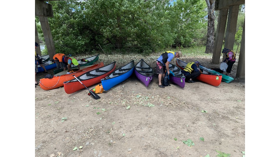 Canoes under the bridge at Towong